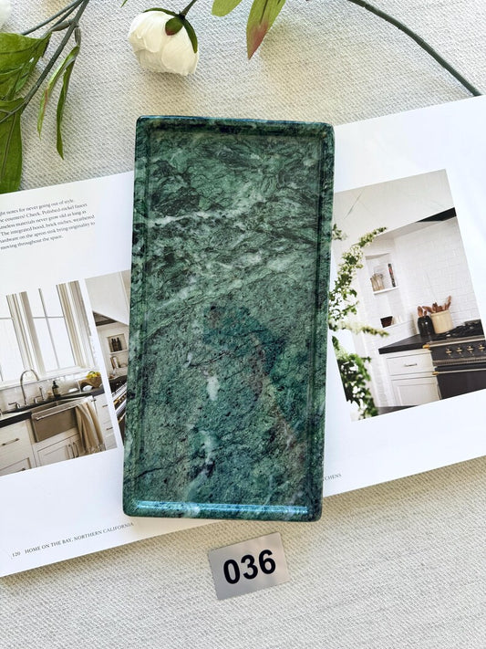 Large green Marble tray on coffee table console table tray, VERDE ALPI MARBLE, bathroom vanity tray, Catchall Tray, 12*6 in