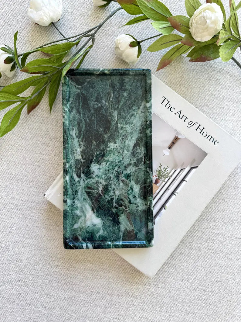 Large green Marble tray on coffee table console table tray, VERDE ALPI MARBLE, bathroom vanity tray, Catchall Tray, 12*6 in