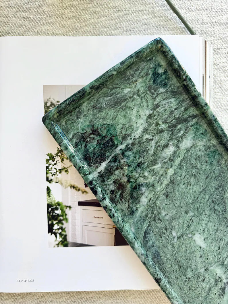 Large green Marble tray on coffee table console table tray, VERDE ALPI MARBLE, bathroom vanity tray, Catchall Tray, 12*6 in