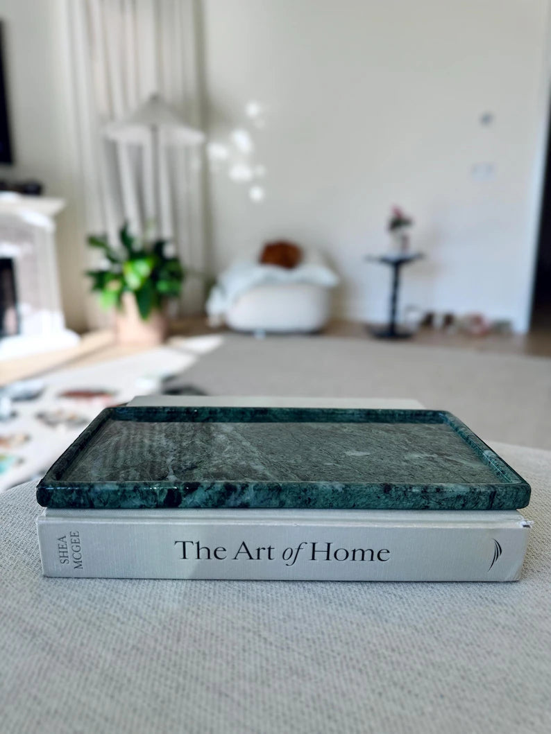 Large green Marble tray on coffee table console table tray, VERDE ALPI MARBLE, bathroom vanity tray, Catchall Tray, 12*6 in