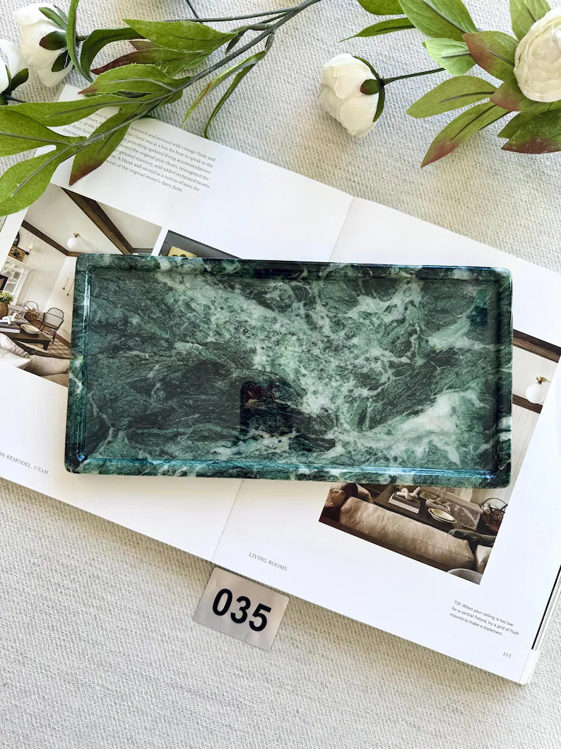 Large green Marble tray on coffee table console table tray, VERDE ALPI MARBLE, bathroom vanity tray, Catchall Tray, 12*6 in
